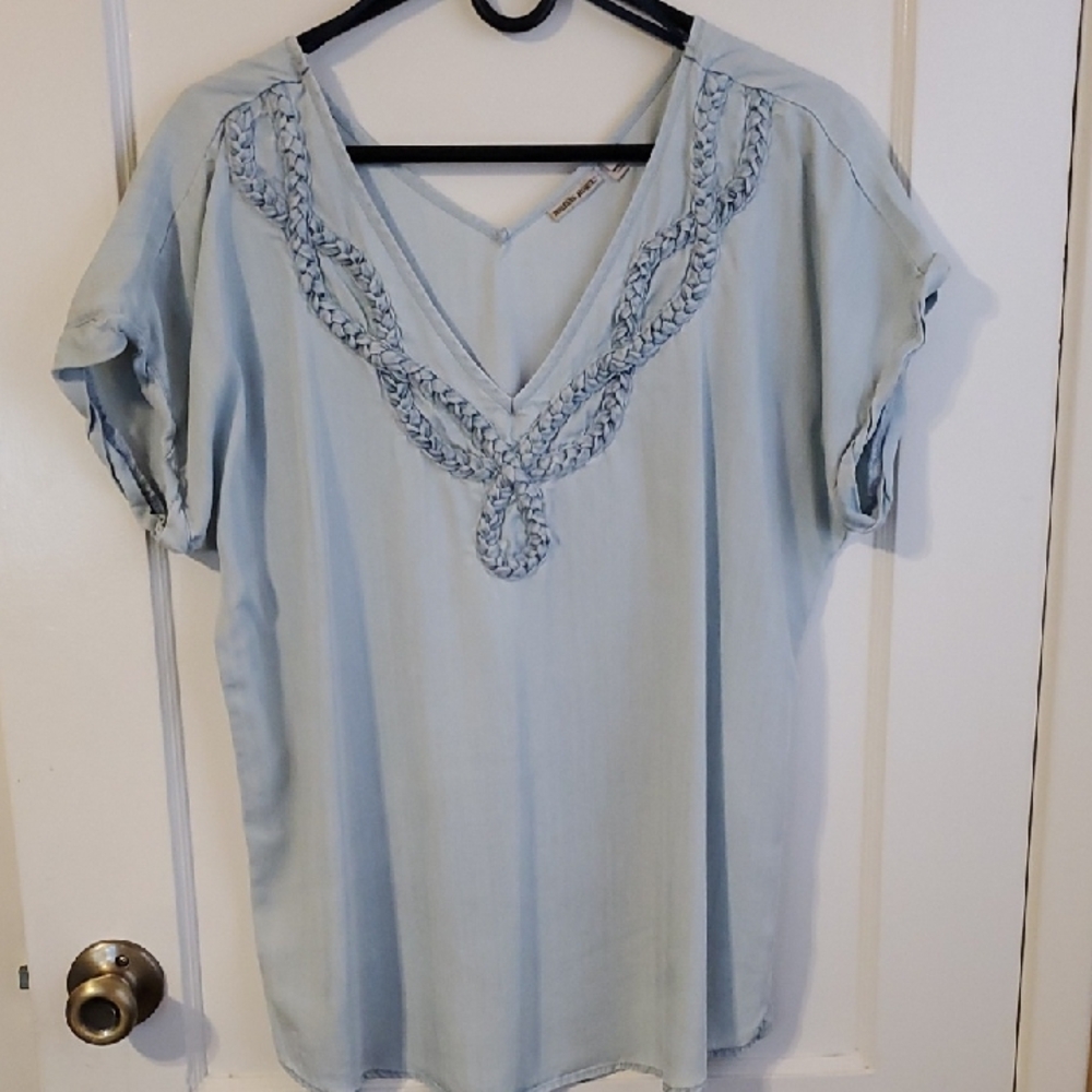 HOLDING HORSES Sky Blue Embroidered Blouse